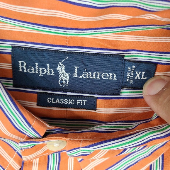 Ralph Lauren Shirt Men's XL Orange‎ Striped Classic Fit Button Down Casual - Picture 3 of 11